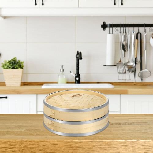 8inch Chinese Dumplings Bamboo Steamer Set Cooker with 50PCS Lining Kitchen Supplies Fish Vegetable Basket Kitchen Cooking Tools