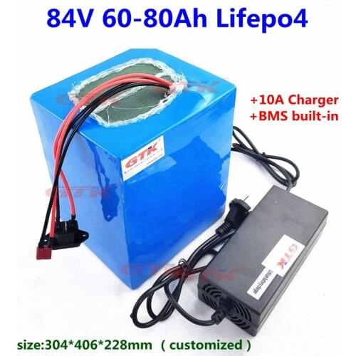 GTK Customized LiFePO4 84V 60ah 70ah 80ah lithium battery pack with BMS for ev car electric car golf car+ 10A Charger