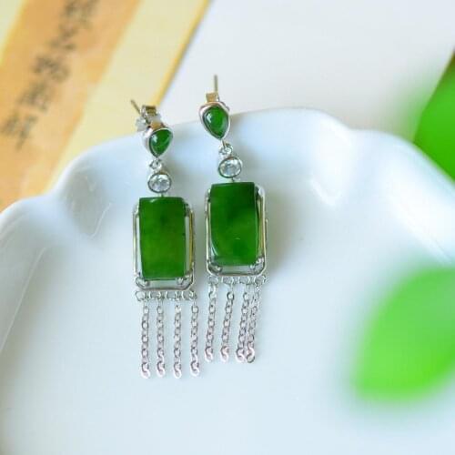 Jasper Eardrops Female Temperament Long Retro Stylish Tassel Earrings Ethnic Style Retro Minority Design Jewelry Sterling Silver