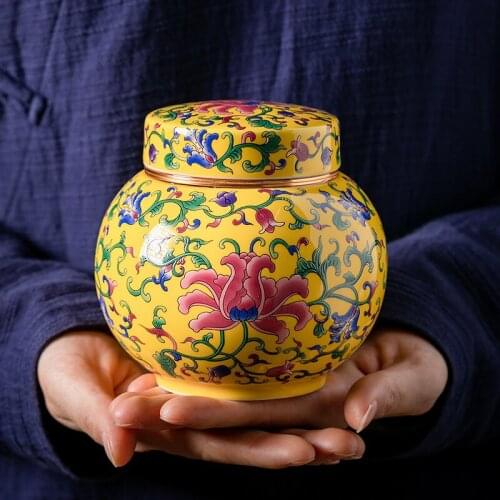 Chinese Ceramic Storage Jar Printing Tea Caddy Sealed Tea Caddy Kitchen Condiment Desktop Decor Home Decor Storage box Gifts