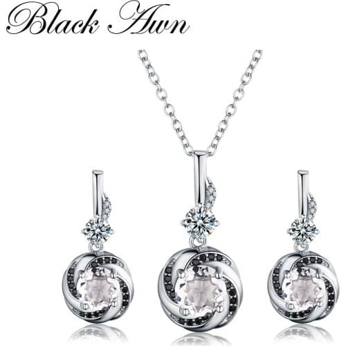925 Sterling Silver Fine Jewelry Sets Trendy Engagement Wedding Necklace+Earring for Women PT159