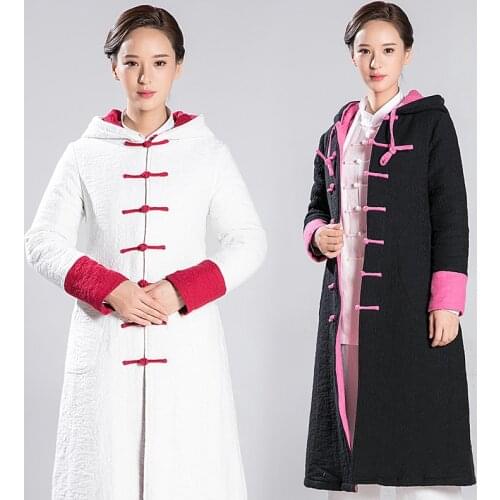2018 New Winter Tai Chi Clothing Woman Martial Art Performance Clothes Cotton-padded Jacket Long Taoist Priest Robe