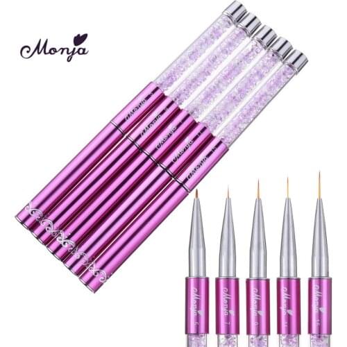 Monja 5/7/9/11/15mm Nail Art Liner Brush Rhinestone Acrylic French Stripes Flower Grid Lines Painting Drawing Pen Manicure Tools