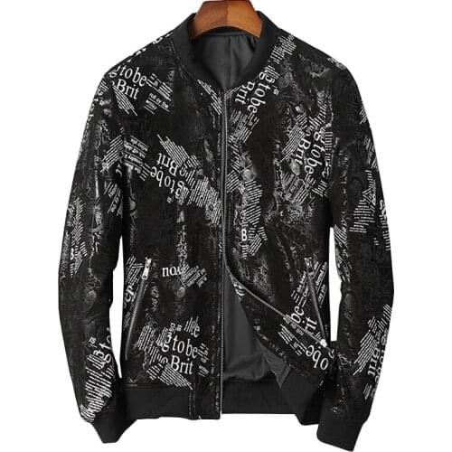 DK New Leather Genuine Clothing Men Short Real Sheepskin Leather Jacket Black Printing Ribbed Cuff Leather Outwear