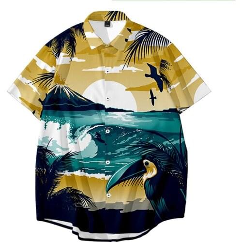 New 2021 Mens Shirt Bird crane animal Hawaiian Shirt 3D Print Summer Casual Beach Shirts Short Sleeve dropshipping product