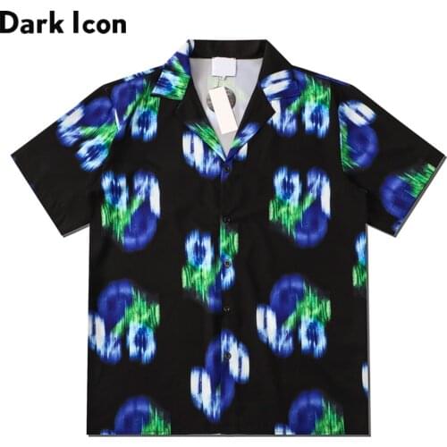 Dark Icon Blurry Print Polo Shirt Men Summer Holiday Beach Hawaiian Shirt Male Top