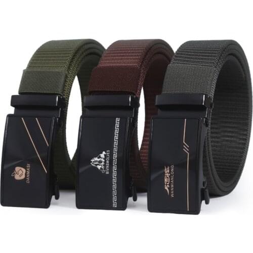 Mens Fashion Canvas Nylon Belt Automatic Buckle Aviation Military Training Belts Male Youth Sports Waistband Weave Strap