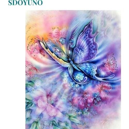 SDOYUNO Oil Paint By Numbers Animals DIY 60x75cm Painting By Numbers On Canvas Butterfly Draw Number Frameless Home Decor Gift