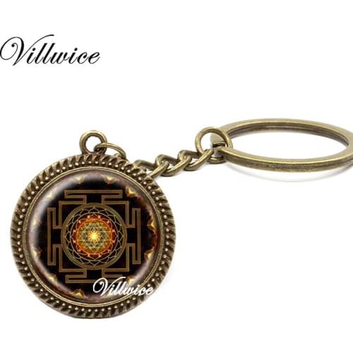 New 2017 Buddhist Sri Yantra Key Chains Sacred Geometry Sri Yantra Jewelry Classic Mandala Keyring