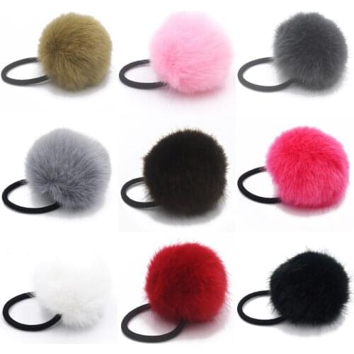 2017 New Artificial Rabbit Fur Ball Elastic Hair Rope Rings Ties Bands Ponytail Holders Girls Hairband Headband Hair Accessories