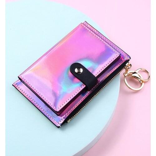 2021 New Laser Women Wallets Fashion Keychain Zipper Coin Purse Mini Small Money Bag Credit Card Holder
