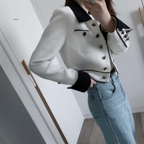 Autumn Ladies Fashion Wild Casual Short Slim Coats Paragraph Color Matching Jacket Women White Trend Coat Feminino
