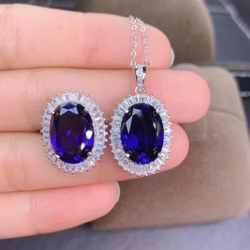 The Best Gift for Your loved w Real Natural Sapphire jewelry set Natural Real Sapphire 925 sterling silver 1pc pendant,1pc ring