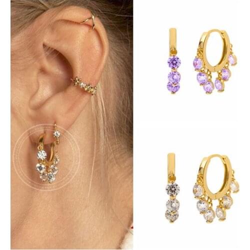 YUXINTOME 925 Silver Ear Buckle Tassel pendant Hoop Earrings for Women European and American Fashion Zircon Earrings Jewelry A35