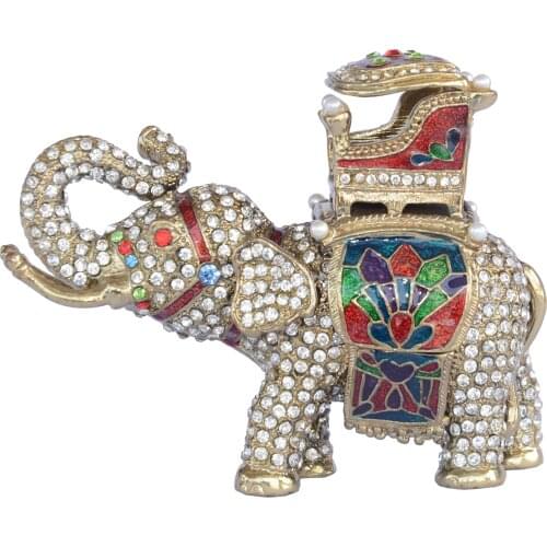 Rhinestone elephant crystal trinket jewelry box elephant figurine statue metal home decoration elephant decor souvenir gift