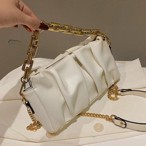 Solid Color Pleated Tote Bag 2021 Fashion New High-quality PU Leather Womens Designer Handbag Chain Shoulder Messenger Bag