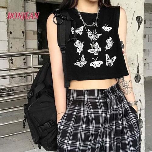 Sexy Summer White Black Crop Top Funny T Shirts Sleeveless Butterfly Short Bustier Top Tee Topjes Women Underwear Birthday Gift