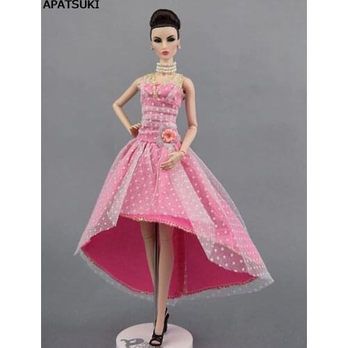 Pink Dotted Party Dresses High Quality Evening Gown Clothes For Barbie Doll Miniature kids Toy 1:6 Doll Accessories
