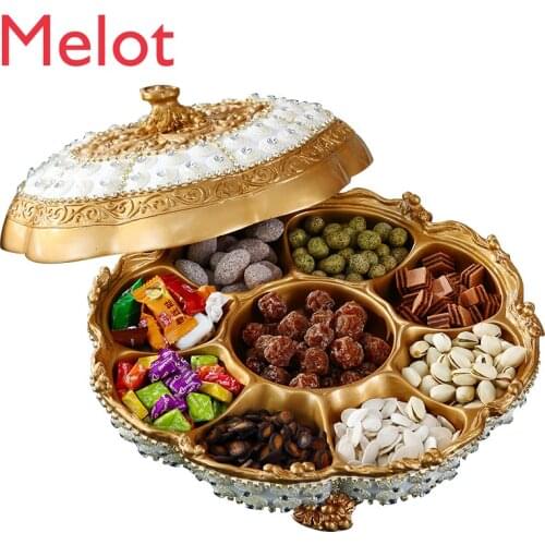 Top Grade Luxury European Handmade Rhinestone Ceramic Plate Dried Fruit Trinket Dishes Snack Tray Gold Luxury