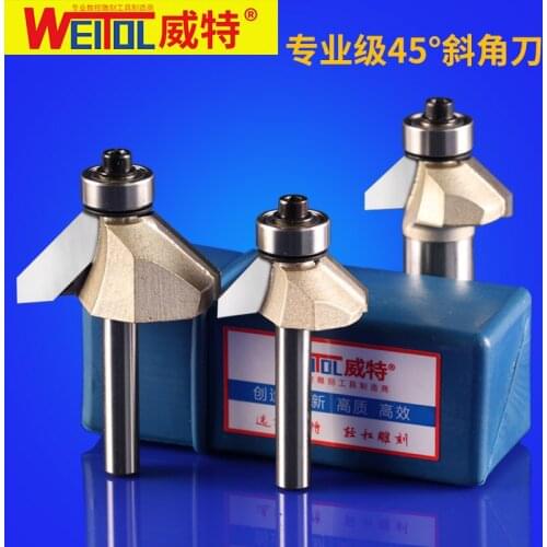 WeiTol free shipping 1pcs tungsten carbide 45 degree chamfer bit woodworking router bit with bearing CNC engraving tool