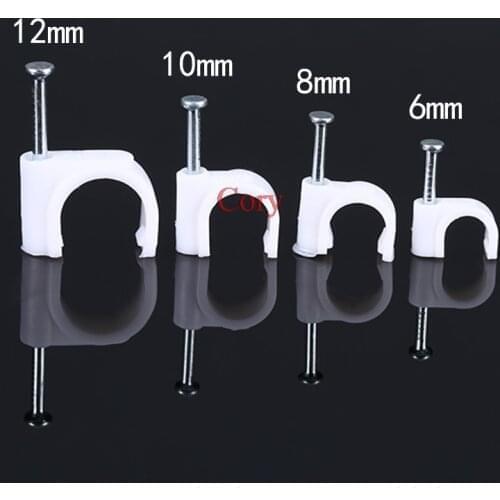 100pcs 14/16/18/20/22/25/30/32mm cable steel nail line card card wire line circular Cable Clips trough Wire fixing White