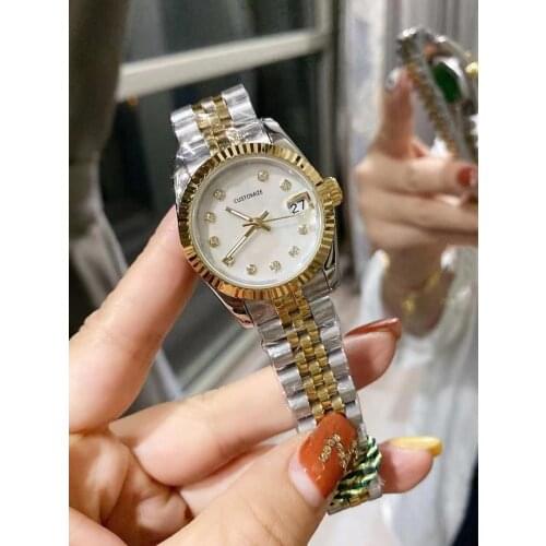 Classic Women Quartz Watch Mother Of Pearl Shell Dial Stainless steel Clock Gold Diamond Wristwatch AAA+ date Just