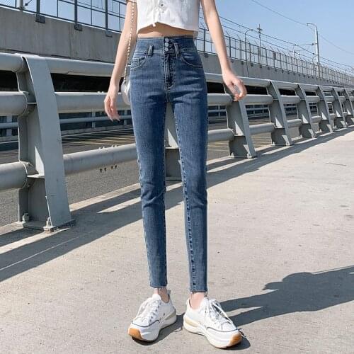 Women Casual Fashion 2021Comfortable Versatile Denim Ladie pencil Pants Vintage solid soft Jeans Bodycon girls Leggins trousers
