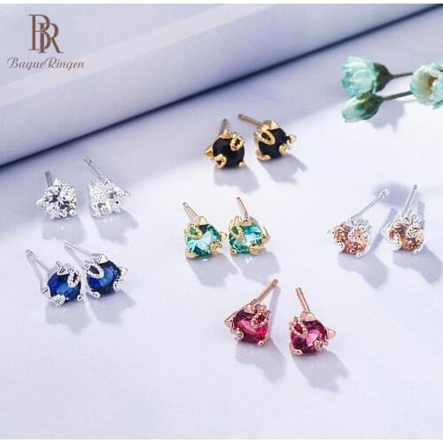 Bague Ringen Charms Cat Earrings for Women Silver 925 Jewelry 6colors Gemstone Ear Studs Cute Female Lovely Gift Party Wholesale