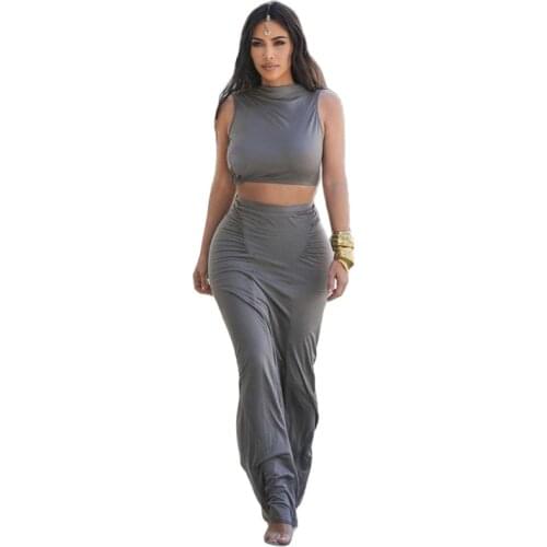 XLLAIS Cotton Material Sexy Ruched Skirts Matching Sets Women Sleeveless Tank Top High Waist Club Solid Clothes Two Piece Outfit