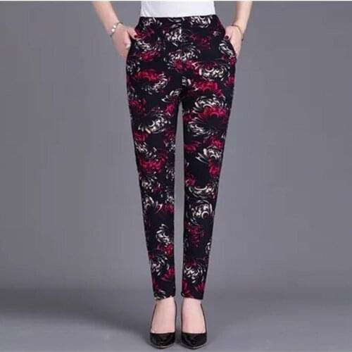 Winter Thick Warm Padded Cotton Pants Women Elastic Waist Print 3-layer Warmth Casual Trousers Plus Size Straight Pants KW1024