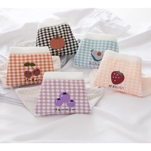 1 PC Underwear Women Cotton Panties Ladies Sexy Briefs Plaid Fruit Printed Panty Underpant For Women Calcinhas Girls Shorts