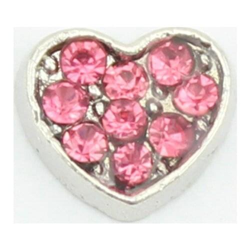 10pcs/lot Pink Crystal Heart Floating Charms, Silver Color Floating Charm For Glass Lockets floating charm locket