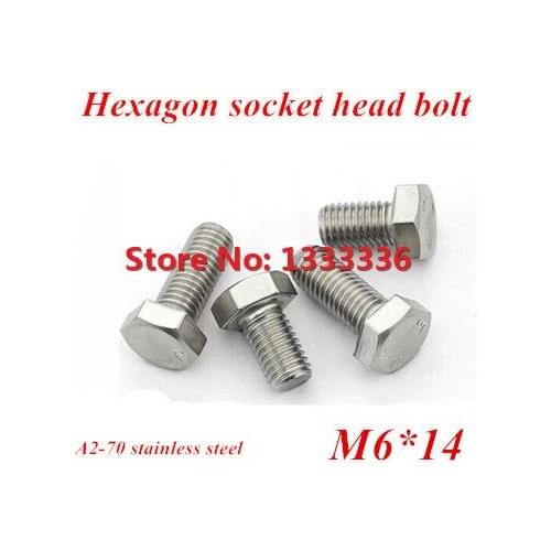 100pcs/lot M6*14 Stainless Steel A2-70 Hexagon Socket Head Bolt SUS304 Hex Metric Threaded Screw Fastener