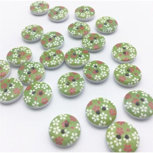 100pcs Green Christmas Snowflake Painted Button 15mm Wood Christmas 2 Holes Buttons For Decorations Scrapbooking