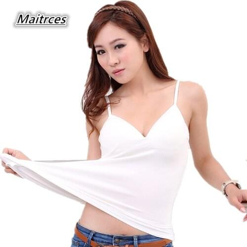 2018 Summer Sexy Women Adjustable Strap Modal Sleeveless Top Shirt Camis Built In Bra Self Mold Bra Tank Tops Shirt TX034