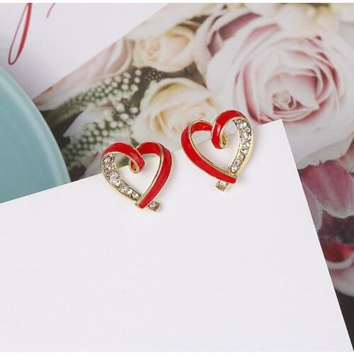 2021 Fashion Simple Crystal Micro Inlaid Red Heart Stud Earrings Valentines Day Girl Gift Korean Charm brincos bijoux For Women