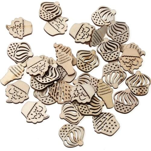 50Pcs Mixed Cake Pattern Natual Wooden Scrapbooking Art Craft Handmade Ornament Accessory Home Decoration DIY