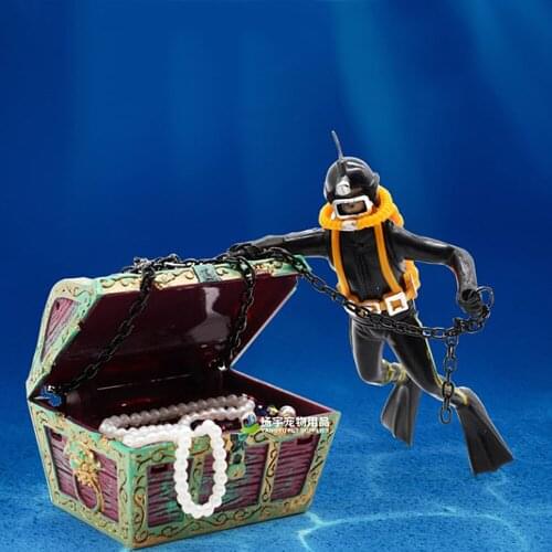 Aquarium Floating Diver Ornament Aquarium Decoration with Moving Treasure Chest Floating Diver Bubble Action