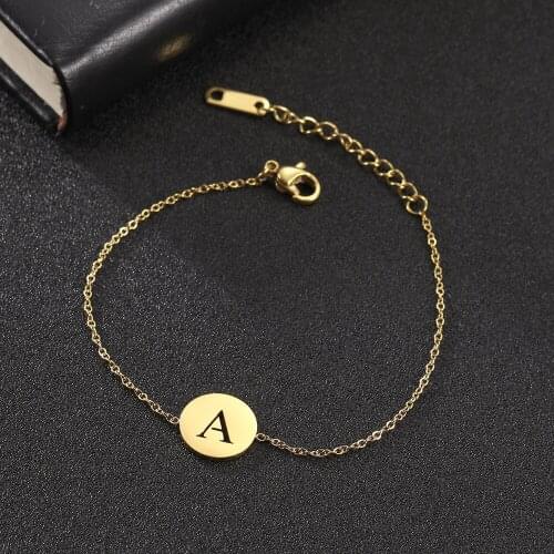 COOLTIME 26 Alphabet Letters Small Charm Gold Color Stainless Steel New Bracelet Gift For Women Men Jewelry