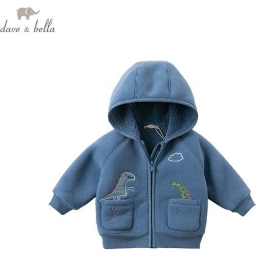 DBW15109 dave bella winter baby boys fashion zipper pockets cartoon hooded coat children casual tops infant toddler outerwear