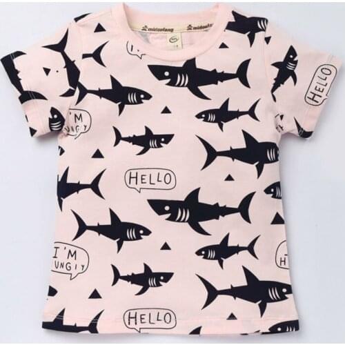 Casual cotton kids boys girls t shirt tops tees 2019 summer short sleeve cartoon print fish t-shirt o-neck top children clothes