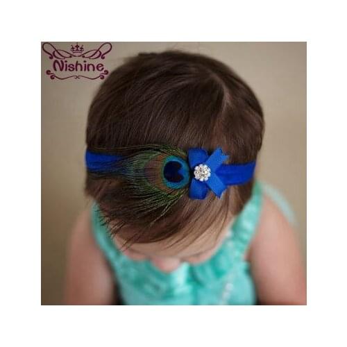 Nishine Feather Kids Girl Elastic Bowknot Headband Ribbon Flower Hair Head Bands Bows Headwear Accessories