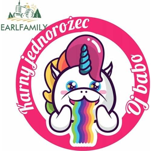 EARLFAMILY 13cm x 13cm for Karny Jednorozec Unicorn Occlusion Scratch Anime Car Sticker Cartoon Decal for Waterproof Motorcycle