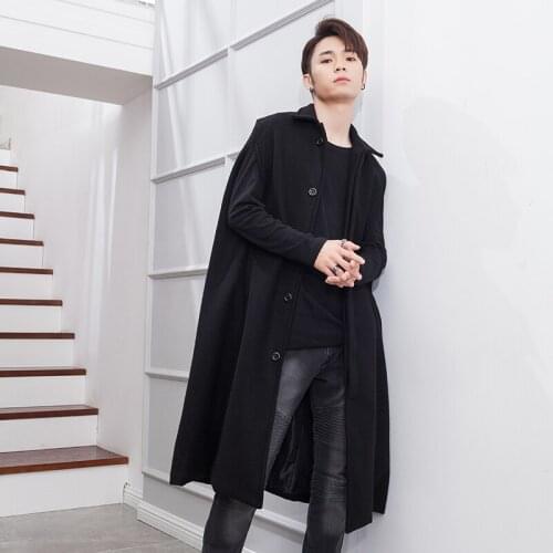 European and American mens winter woollen coat over the knee long loose mens cape cape trend