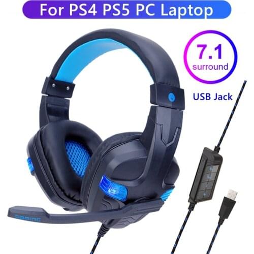 7.1 For PS4 Xbox Computer Gaming Headset Gamer Wired Headphone With Microphone 3.5 Jack Cosque LED USB Bass Cascos For PC Phone