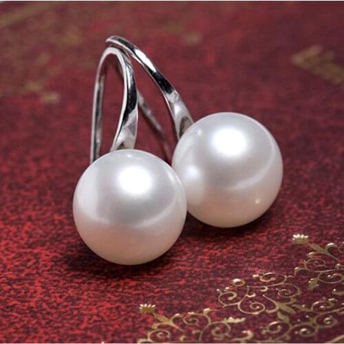 Sleek Big Simulated Pearl Golden Silver Plated Hook Stud Earrings for Women Fashion piercing Jewelry