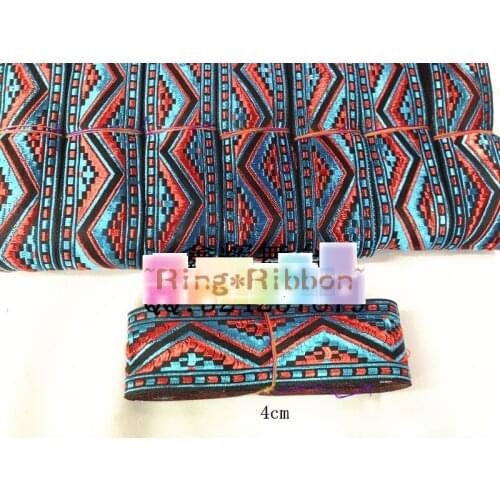 4cm 40mm 1-5/8' Classic Blue Wine Zigzag Wedged Fine Grid Ribbon Costume Trim Curtain Laciness National Jacquard Garment Webbing