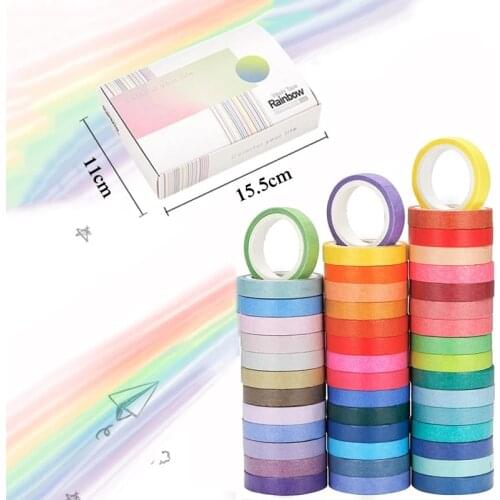 Washi Masking Tapes 60 Rolls Solid color Rainbow Color Masking Tape Decorative Adhesive Tape Sticker Scrapbook Diary Stationery