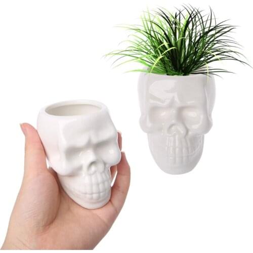 Creative Skull Ceramic Pot Green Succulent Planter Plant Container Decor