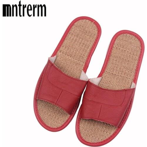 2020 Cool Animal Leather Slippers Summer Leather Flax Slippers For Man Beach Flat with Sandals With Flats Casual Slides